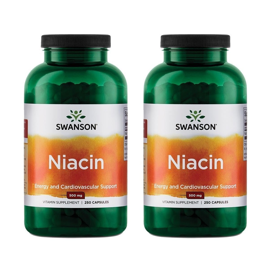 Swanson Niacin (B3) Cardio helsestøtte karbohydratmetabolisme 500 milligram 250 kapsler (2 pakke)