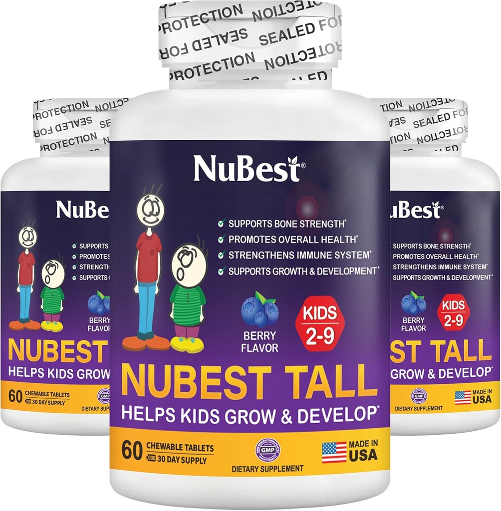 NuBest Tall Kids - Multivitaminer & Mineraler for alder 2 til 9 - Bone styrke og immunitet støtte - Hjelper barn, Todlere Sunn - Animal Shapes - 180 Chewable Berry Tabletter