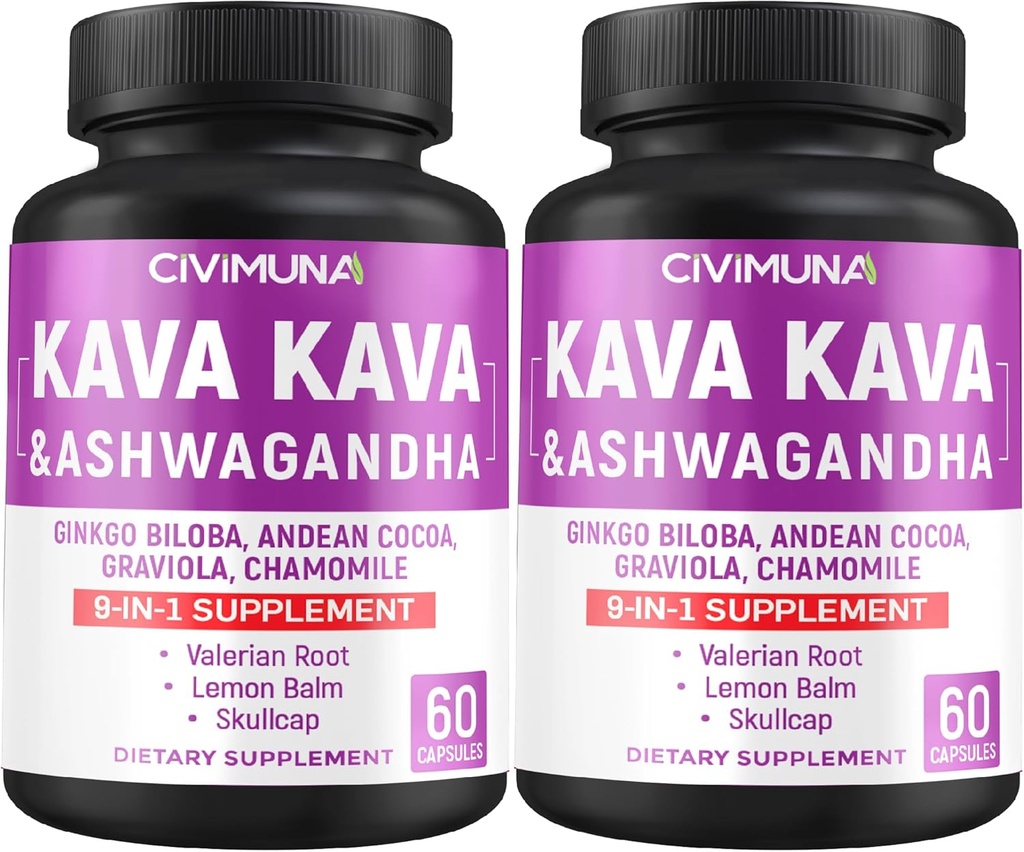 Kava Kapsler med Kava, Ginkgo, Ashwagandha og mer - 120 Kapsler i 4 måneders forsyning (pakke på 2)