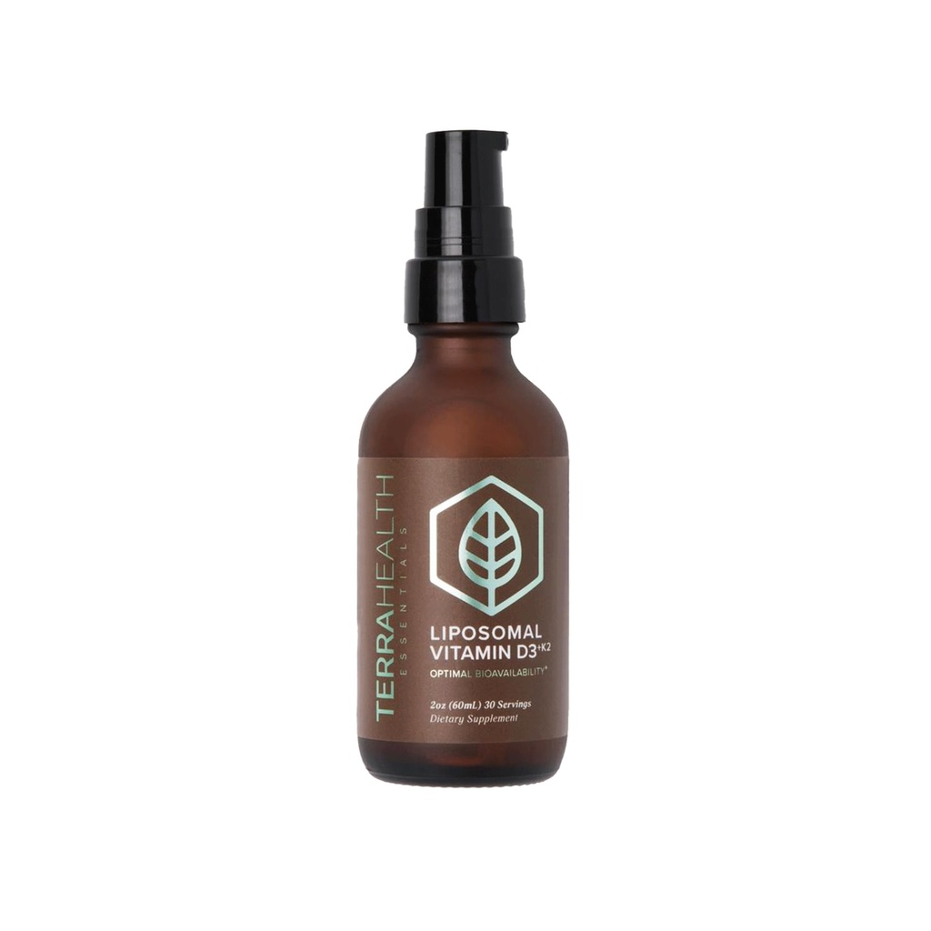 Terra Helse Essentials Liposomal vitamin D3 + K2 med CoQ10 & Selenium - høy absorpsjon flytende Supplement for bein og hjerte velvære, kalsium støtte, immun- og humørbalanse - 2oz, 30-dagers forsyning