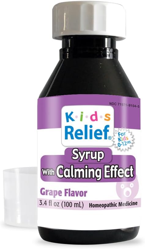 Barn Relief Syrup med beroligende effekt, for barn 0-12 Yrs, Grape Flavor, Gluten og Dye Gratis, Ingen tilsatt sukker, 3.4 oz