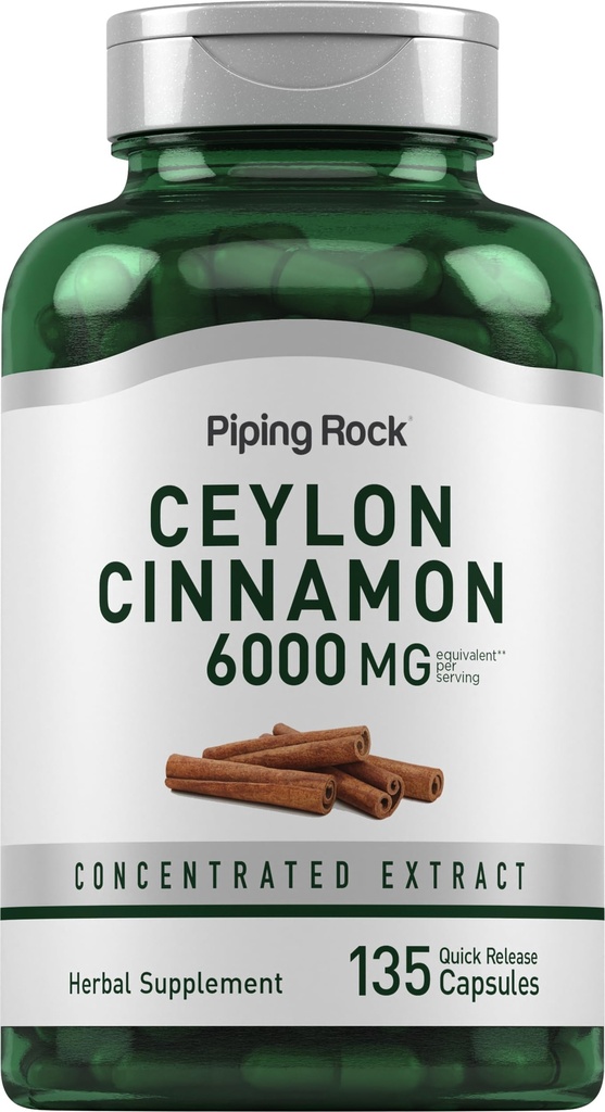 Piping Rock Ceylon Cinnamon Capsules 6000mg | 135 greve | Konsentrert Herbal Ekstrakt Supplement | for menn og kvinner | Ikke-GMO, Glutenfri