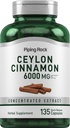 Piping Rock Ceylon Cinnamon Capsules 6000mg | 135 greve | Konsentrert Herbal Ekstrakt Supplement | for menn og kvinner | Ikke-GMO, Glutenfri