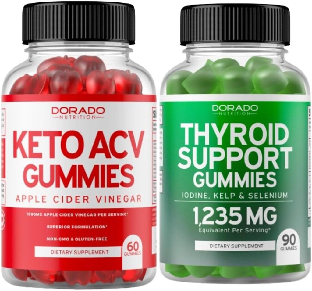 Keto ACV Gummies (60 greve) Avansert vekttap formel og Thyroid støtte (90 greve) støtte Supplement med Ashwaganda, Iodine, Bladderwrack, Kelp & Schisandra - Ikke-GMO, Vegan & laget i USA