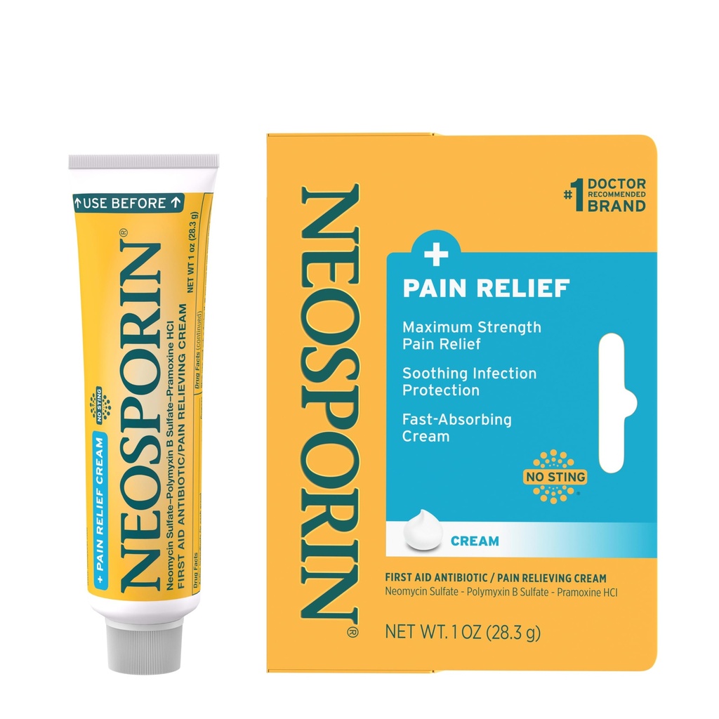 Neoporin + maksimal styrke smerte relief dobbel action krem, førstehjelp Topisk Antibiotisk og analgesisk krem for sår omsorg av mindre kutt, Scrapes og Burns, Polymyxin B & Pramoxin HCl, 1 oz