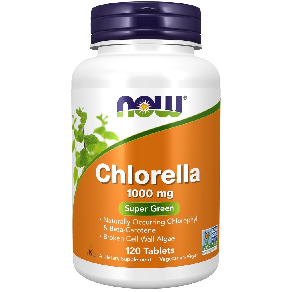 NU Mattilskudd, Klorella 1000 mg med naturlig forekommende klorofyll, Beta-Caroten, blandet karotenoider, vitamin C, jern og protein, 120 tabletter