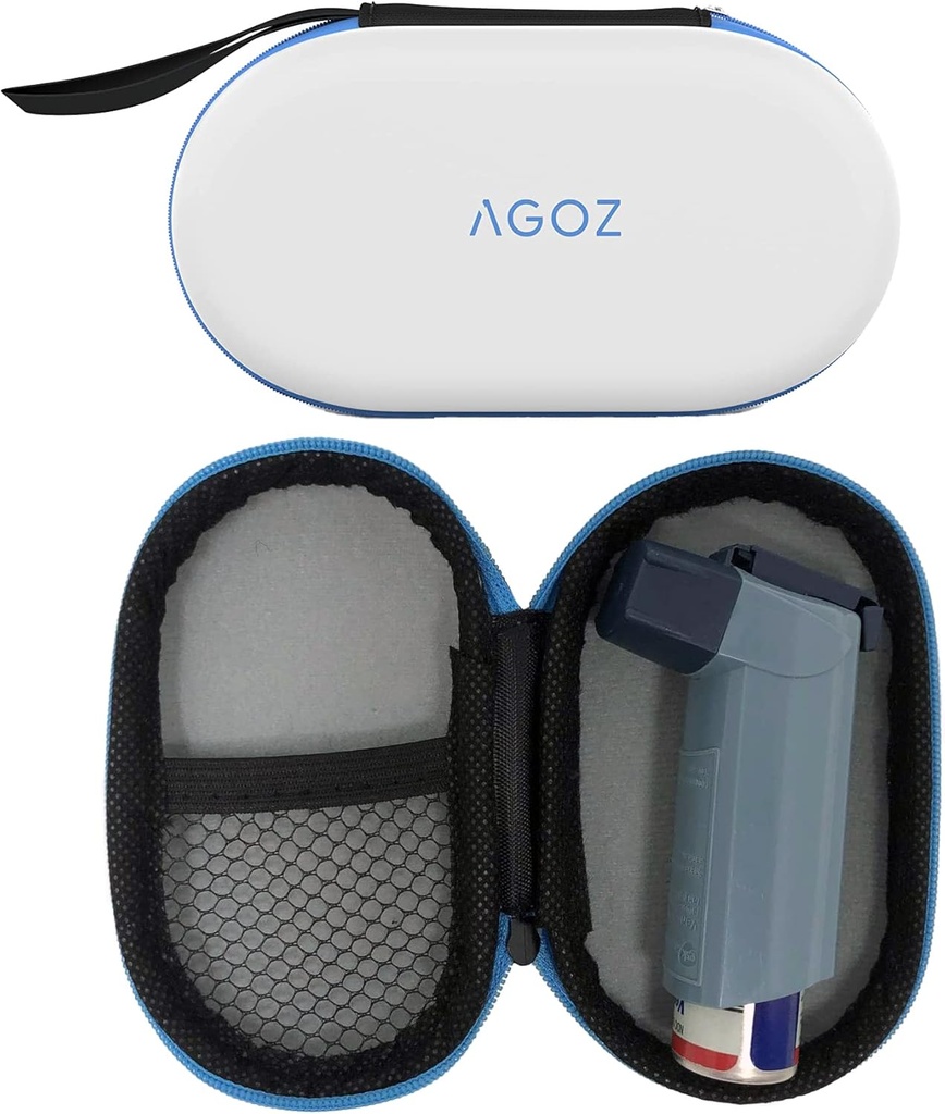 AGOZ Astma Inhaler Medicine Reisepose Veske for barn og voksne - Beskyttende medisinske Pouch Holder Deksel med Zipper Closing og Wrist Strap (hvite)