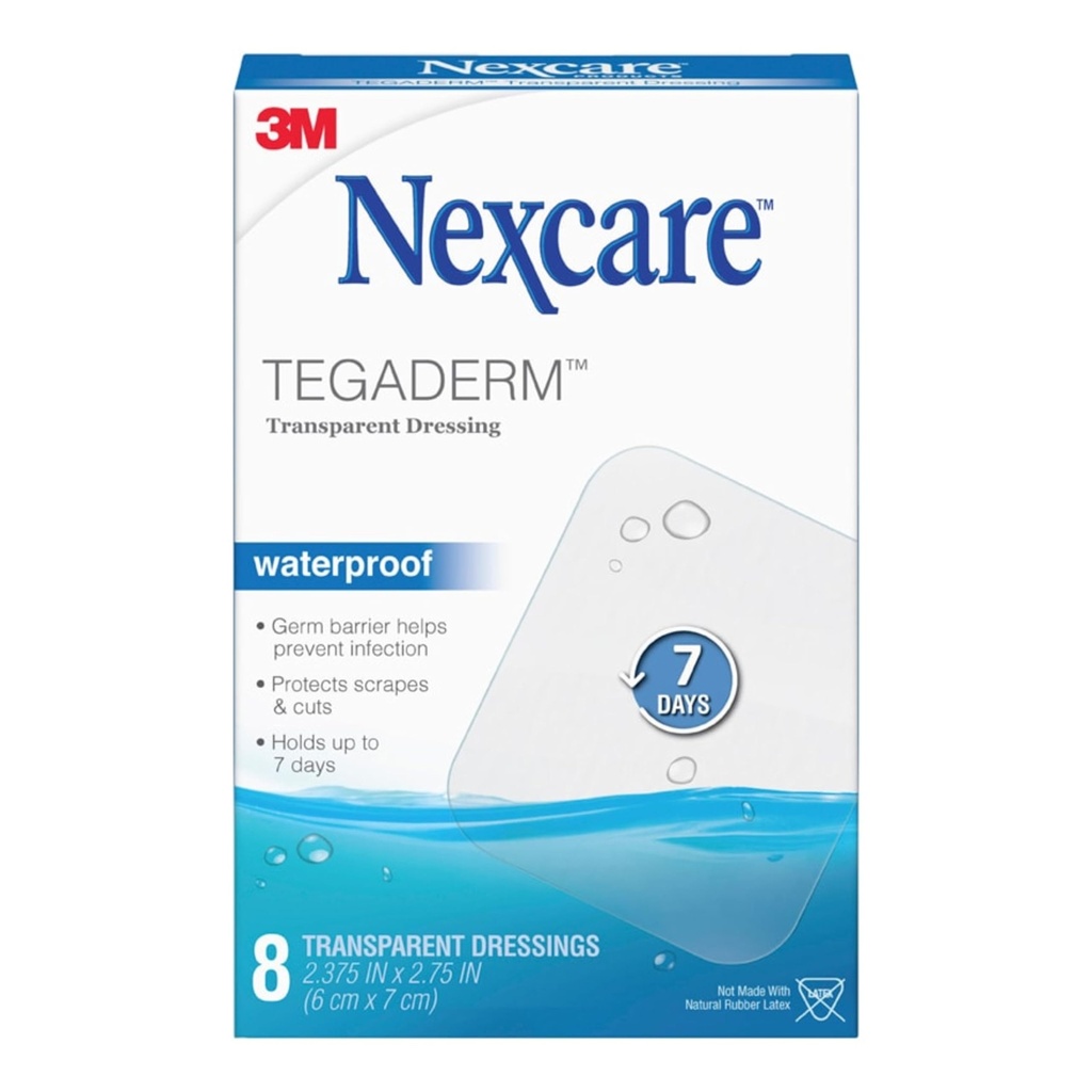 Nexcare Tegaderm Vanntett gjennomsiktig kjole, Dirtproof, Germproof, gir beskyttelse til mindre brenter, Scrapes, Cuts, Blister og Abrasions, 2.375 x 2.75 i, 8 greve