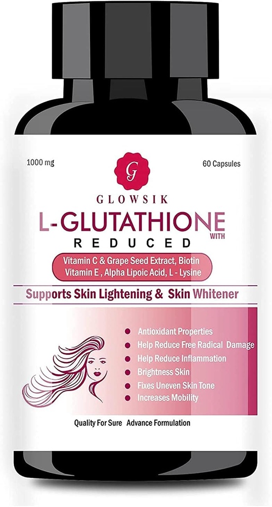 Asta L-glutatsjon for hud med vitamin C og kornfrø, 1000 mg - 60 kapsler av GLOWSIK