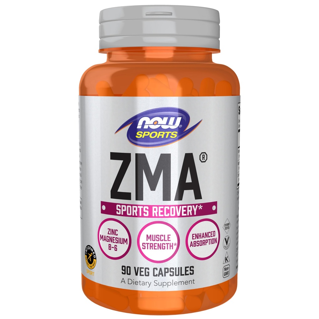 NOW Foods Sports Ernæring, ZMA (Zinc, Magnesium og vitamin B-6), Forbedret absorpsjon, Sportsgjenvinning*, 90 Kapsler