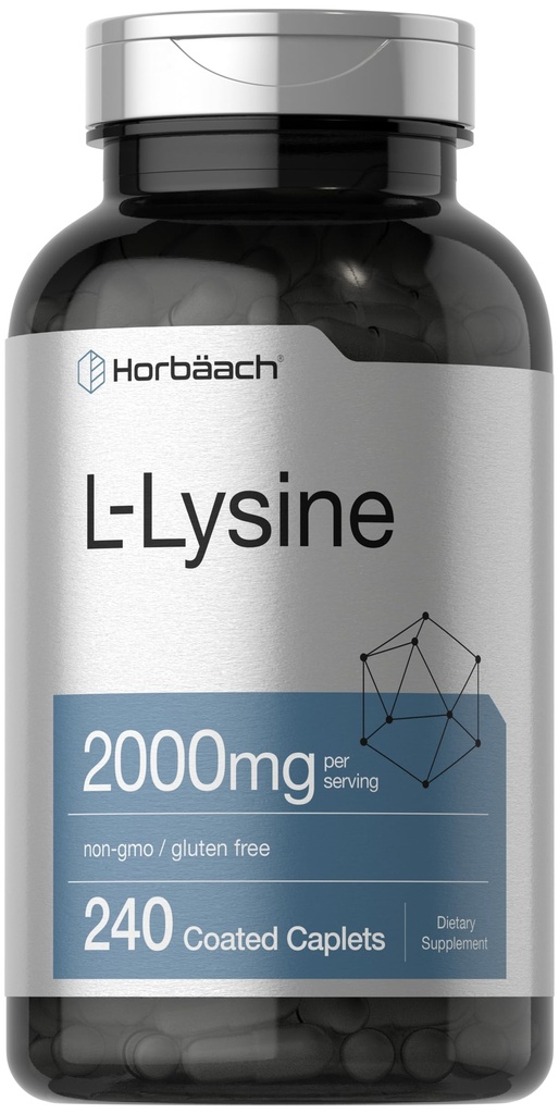 Horbäach L-Lysine Supplement 2000mg 240 Caplets Free Form L-Lysine Hydrochloride | Vegetarisk, Ikke-GMO, Glutenfri