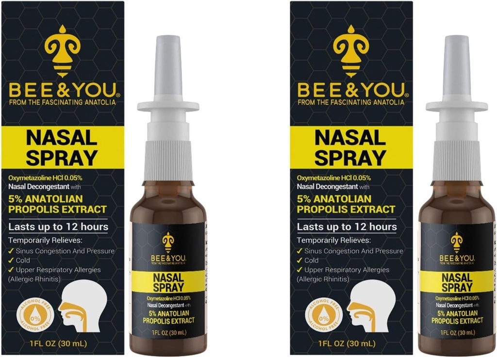 Bee og du naturlig propolis Nasal Spray 1 Fl oz | Congestion Relief alkohol gratis medisinske grad propolis nesedråper, Sinus Relief, Allergi, Nasal moisturizing Spray Nasal Spray, 1 fl oz (Pack of 2)