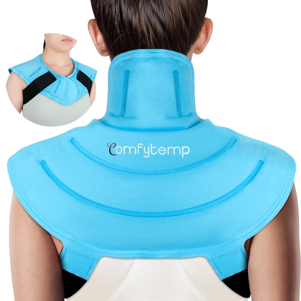 Komfytemp Ice Pack for Neck skulder smerte lindring med stropper, Reusable Gel skulder ispakke Wrap, kald komprimering fysisk terapi gjenoppretting for øvre rygg, cervikale skader (S)