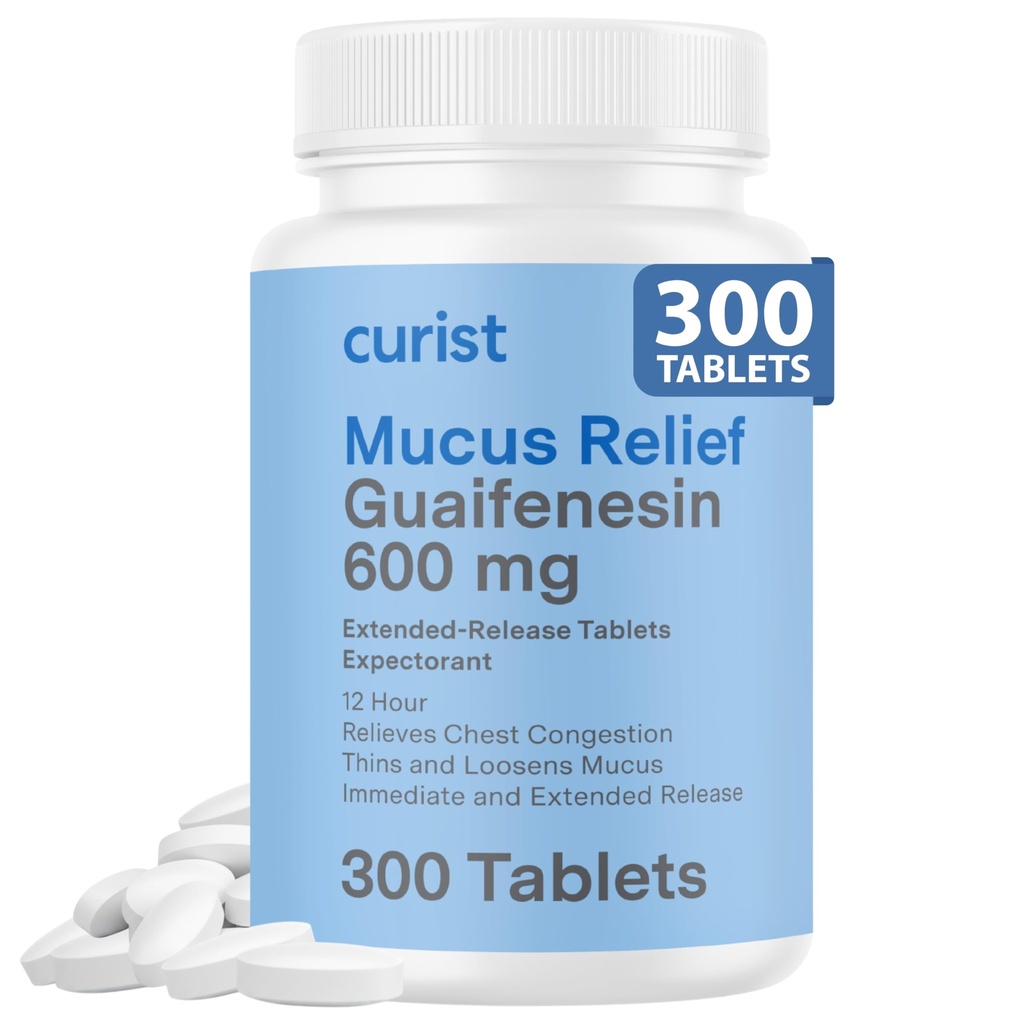 Curist Guaifenesin 600 mg Extended Release Tabletter (300 Dye-free Tabletter) - Forventet Mucus Relief, Generisk Guaifenesin 600 mg, (Bulk Pack)