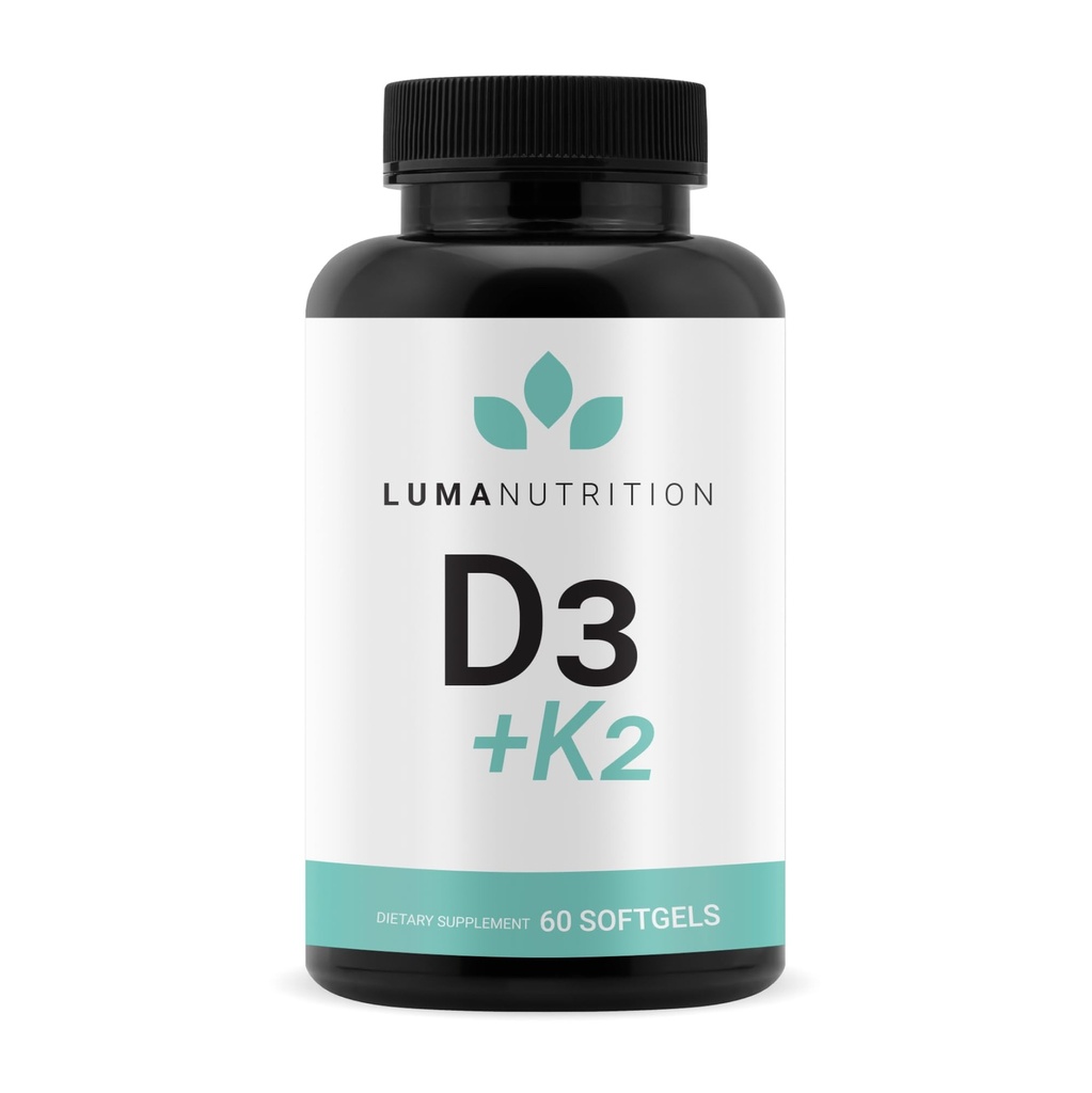 Luma Nutrition D3 + K2 Vitamin 10000 IU - Bone and Heart Health Supplement - Maks styrke immunstøtte og kalsiumabsorpsjon - 60 Softgels