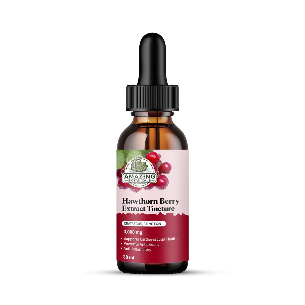 Amazing Botanicals Hawthorn Berry Extract 3.000mg Styrke Tinktur - Økologisk immun støtte og velvære Supplement  meget 30ml/1oz