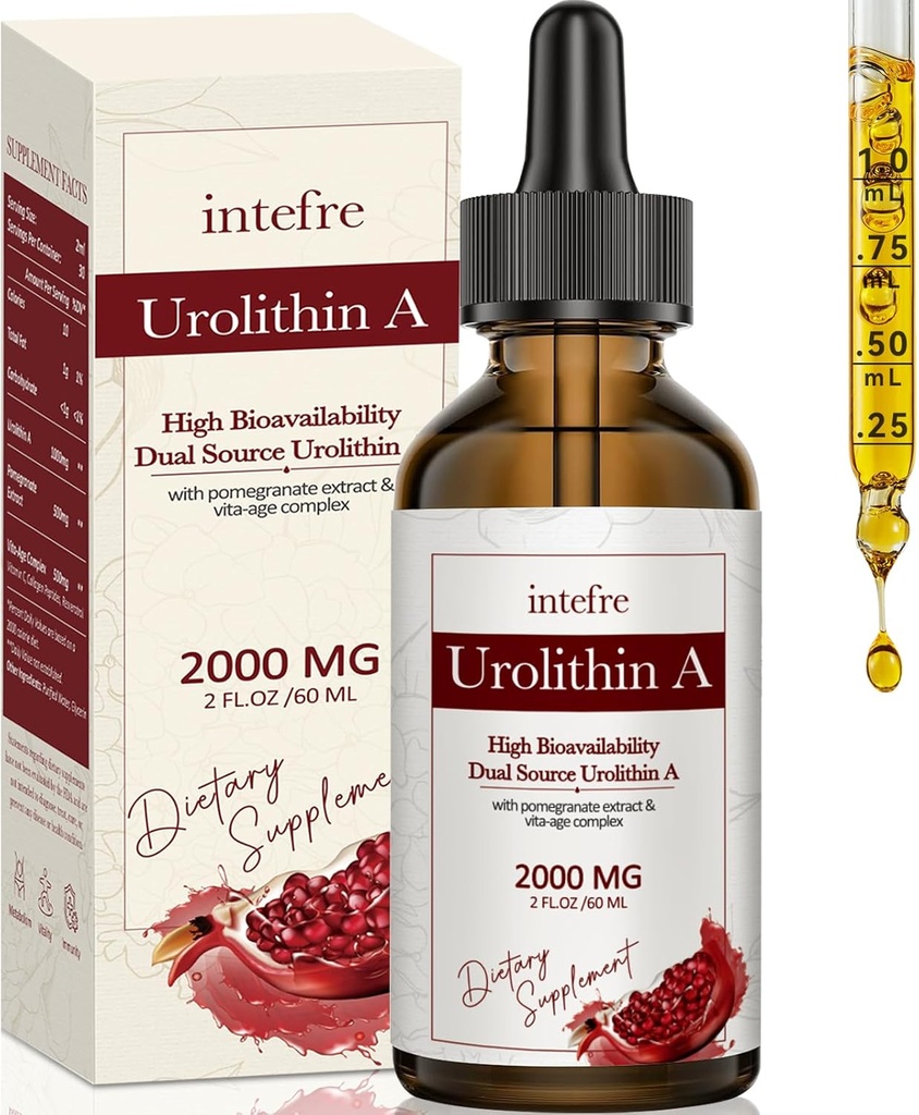 Urolithin En flytende dråper 2000 mg, urolithin Et Supplement med pomegranat ekstrakt, Vita-Age kompleks, støtter sunn aldring og cellereparasjon, 60ml
