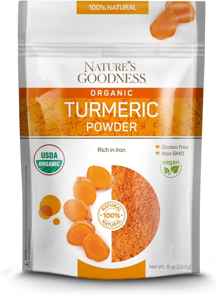 Naturens godhet organisk gurkemeie pulver | ren jord curcuma rot krydder | rå vegansk gurkemeie curcumin sesongering rik på vitaminer og naturlige antioksidanter | Ikke-GMO Glutenfri 8 oz