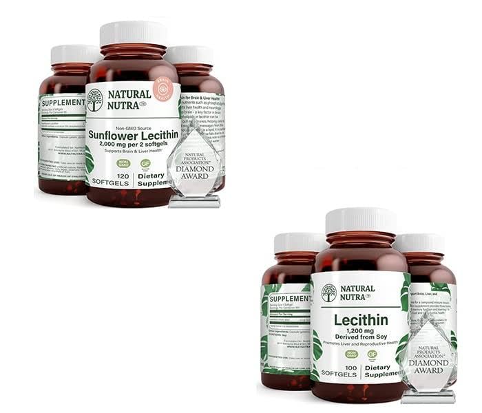 Naturlig Nutra Sunflower Lecithin Supplement 2000 mg 120 Softgels Soya Lecithin kosttilskudd 1200 mg 100 Softgels