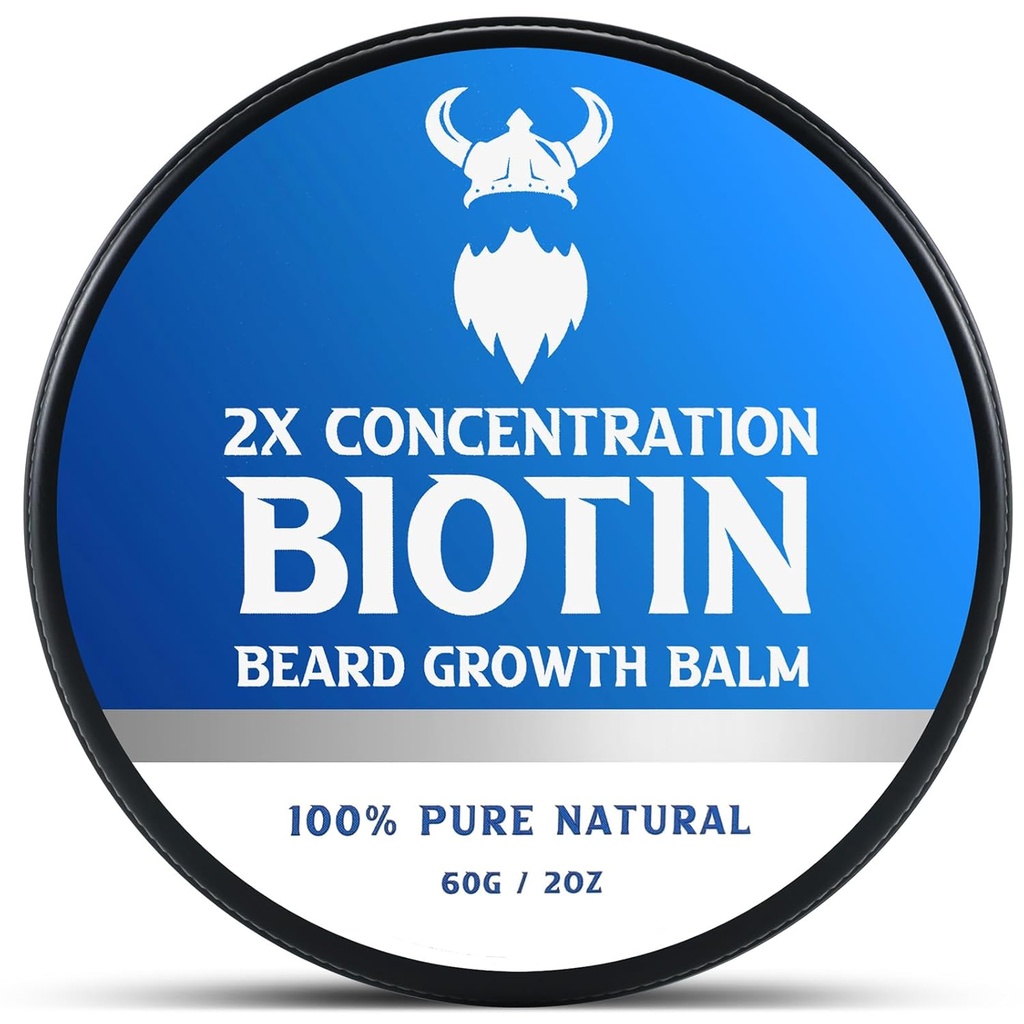 Biotin Beard Balm for menn og kondition Beard Wax - laget med Castor Oil Naturlige og organiske ingredienser - Hydrates & Tykker ansiktshårvekst - 2 Ounce Tin