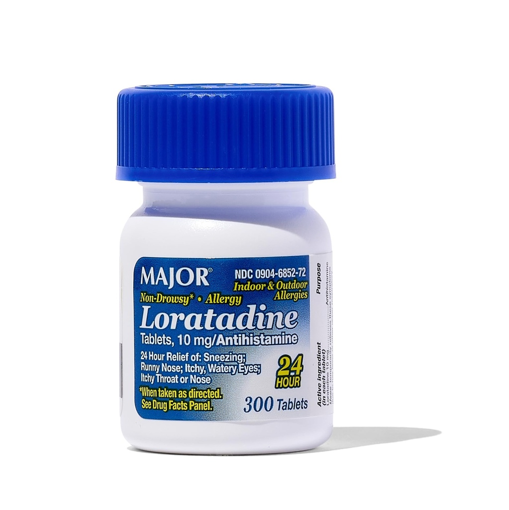 Major Allergi Loratadin 10 mg tabletter - Ikke-Drowsy Allergi medisin for voksne og barn alder 6+ - fremmer 24-timers Allergi relief - Daily Allergy Tabletter - Antihistamin - 300 Tabletter