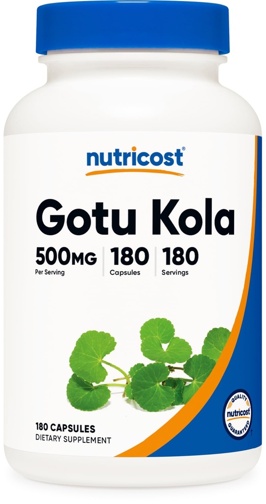 Nutricost Gotu Kola 500 MG, 180 kapsler - Vegetariske kapsler, Glutenfri, Ikke-GMO