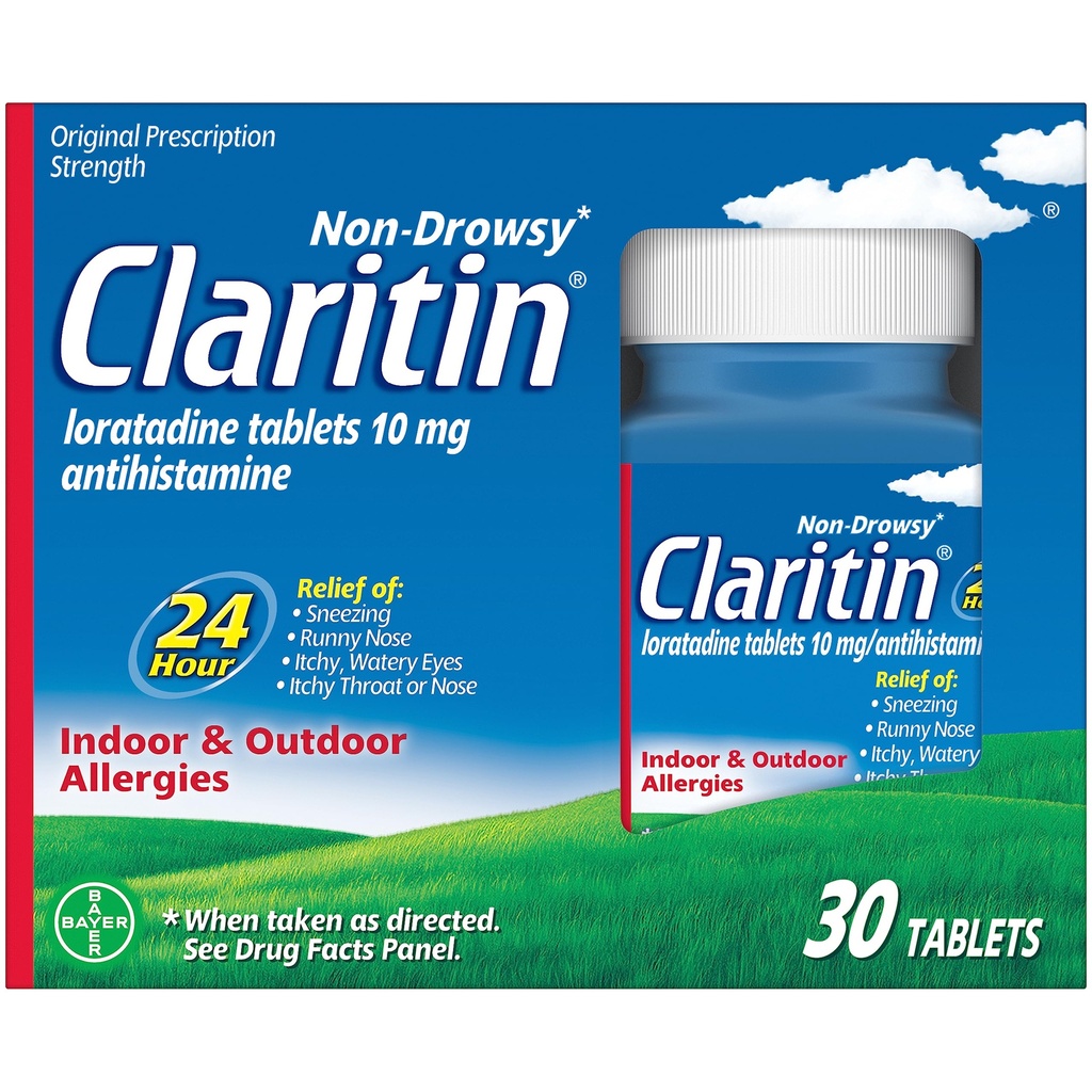 Claritin 24 HR Ikke Drowsy Allergi medisin, Loratadine antihistamin tabletter, 30 Ct