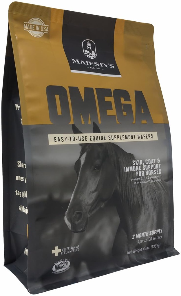 Majesty's Omega Wafers - Superior Horse / Equine Skin, Coat, and Immune Support Supplement - Omega 3, 6, 9 og Biotin - 60 greve (2 måneders forsyning)