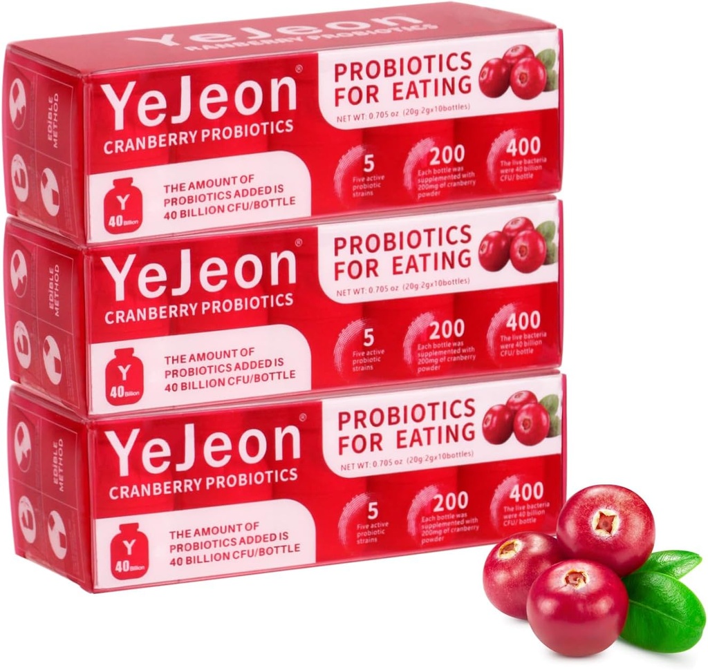 YeJeon Cranberry Probiotika for kvinner - PH Balance, Digestive, UT, & Feminine Helse - 40 milliarder CFU - 5 unike kvinners streiner - Organic Probiotic for kvinners Vaginal Helse-3 pakker