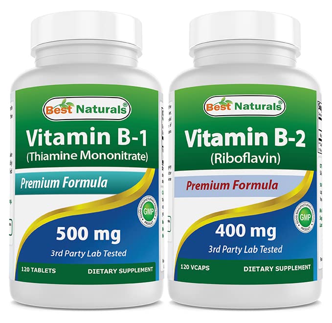 Best Naturals vitamin B1 som Thiamin Mononitrat 500 mg & vitamin B2 (Riboflavin) 400 mg
