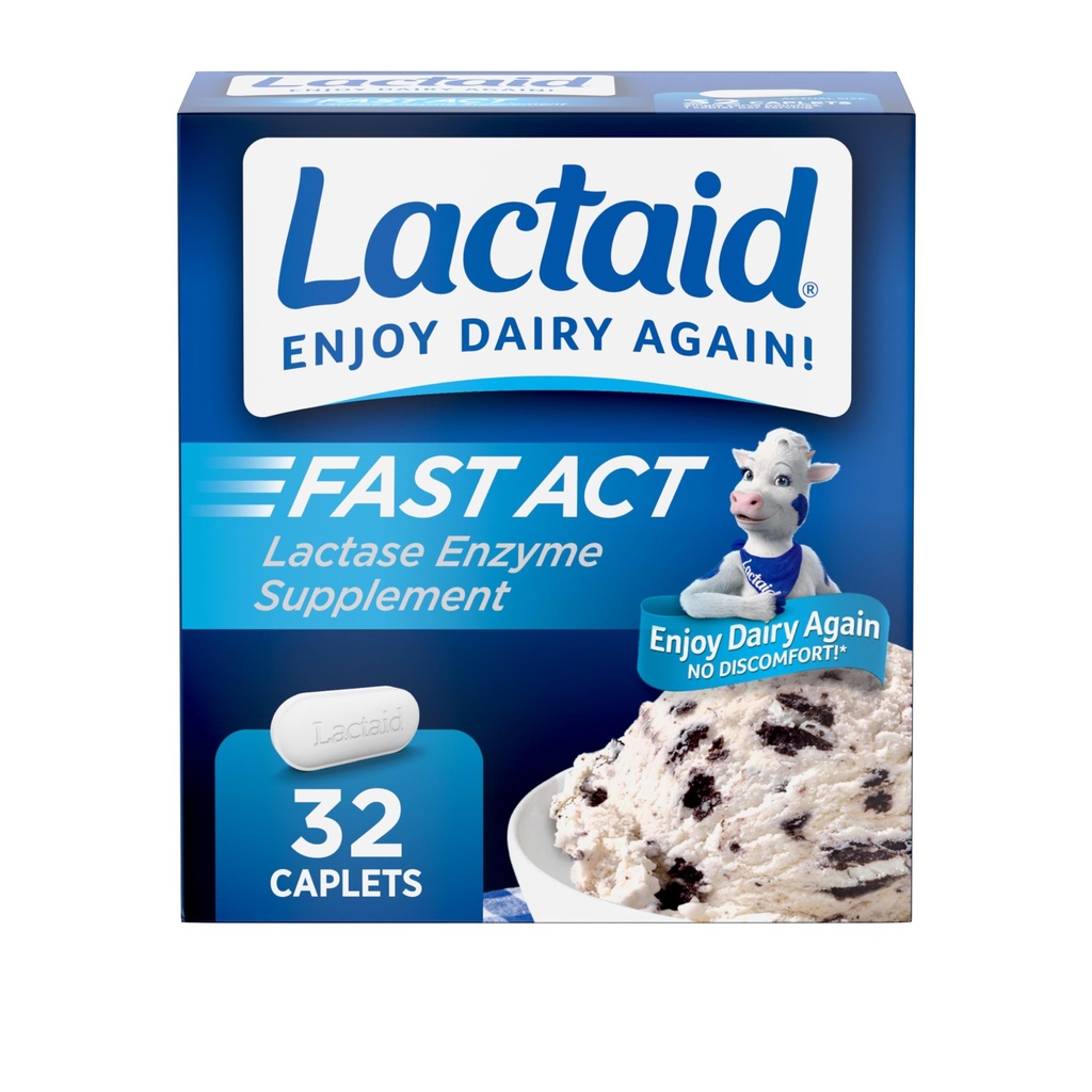 Lactaid Fast Act Laktose Intolerance Relief Caplets med Lactase Enzyme for å hindre gass, Bloating & diarrea På grunn av Lactose Sensitivitet, ideell for reise & on-The-Go, 32 pakker med 1-land