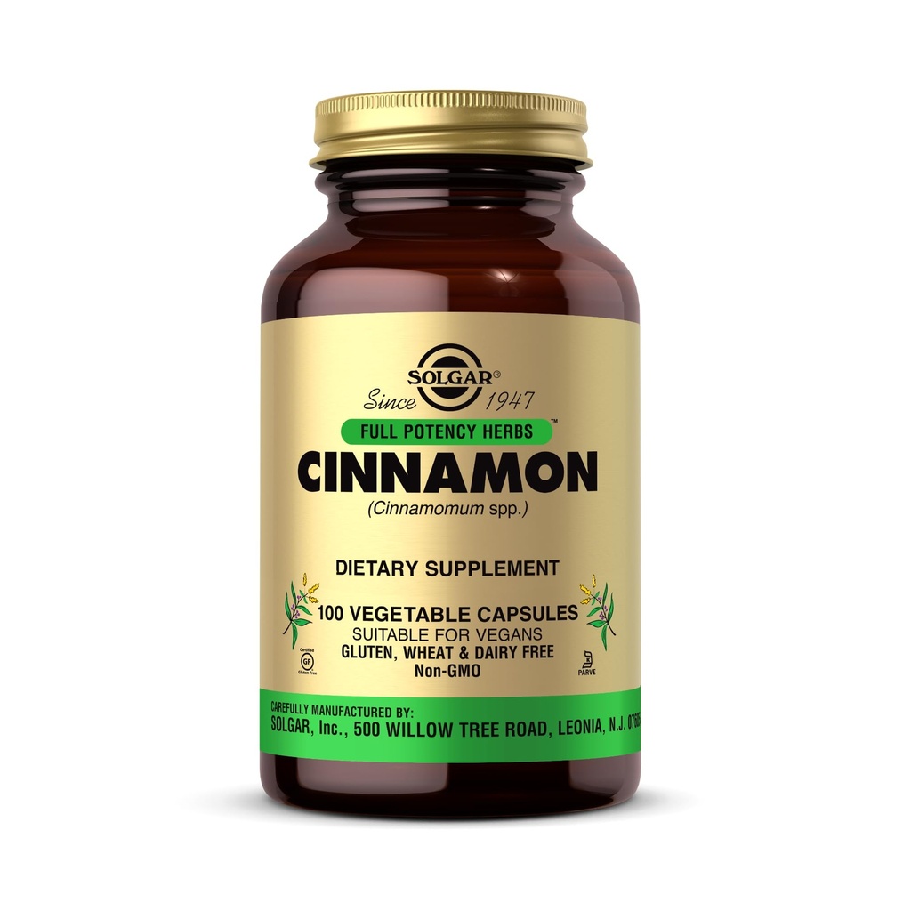 Solgar Cinnamon - 100 Grønnsaker Kapsler - Full styrke (FP) - Ikke-GMO, Vegan, Glutenfri, Dairy Free, Kosher - 100 Services