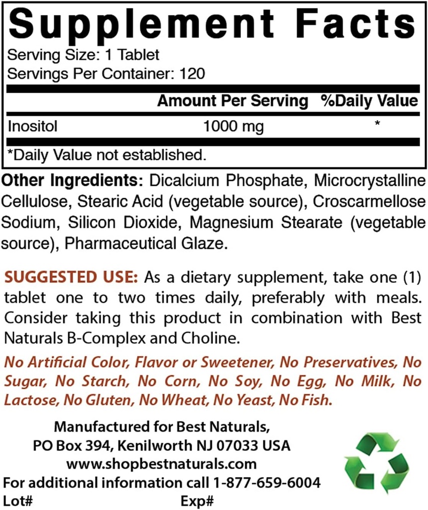 Beste Naturals Inositol 1000mg & Selenium 200mg