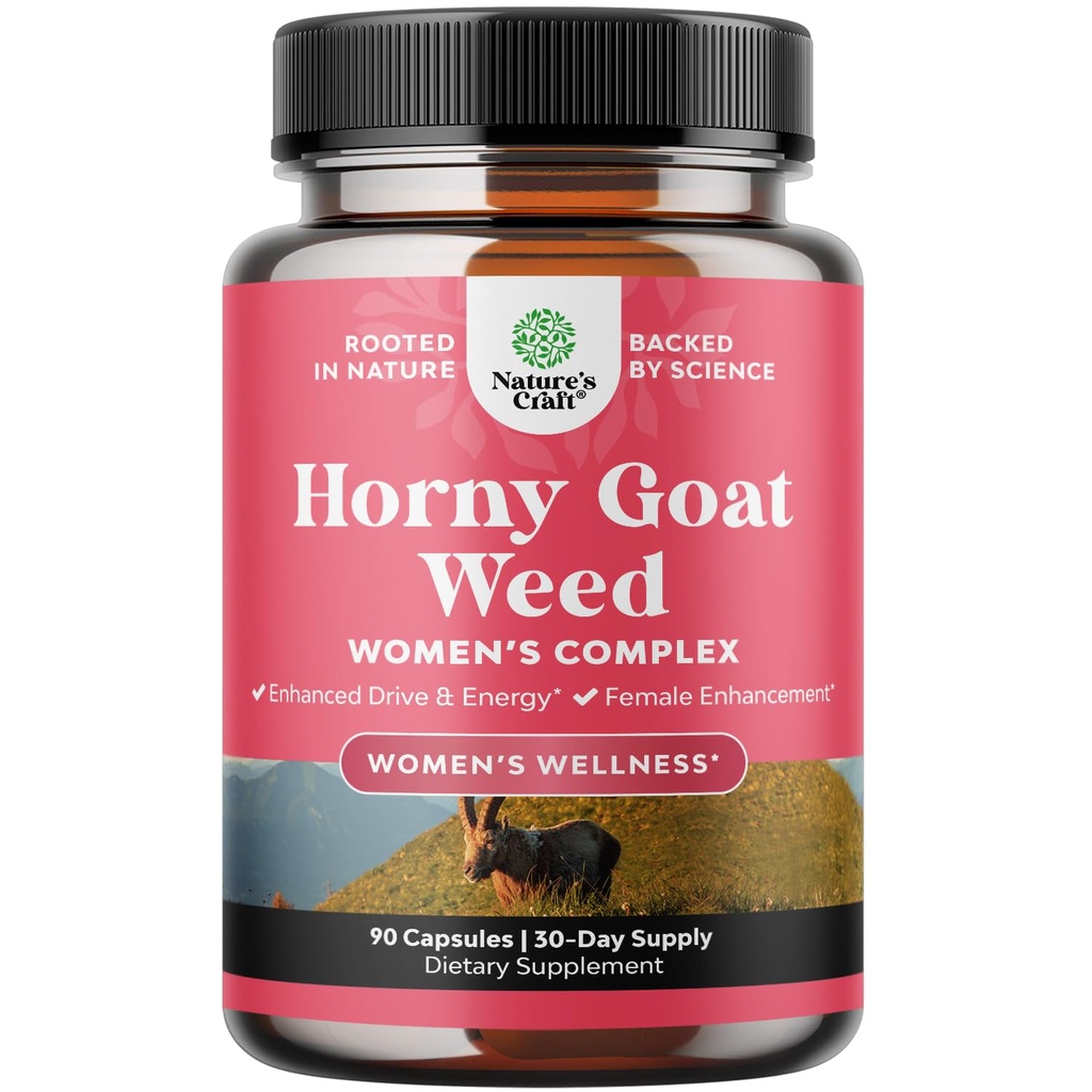 Horny Goat Weed for kvinner - Herbal kosttilskudd Hornygoatweed kvinner kompleks for hormonbalanse Mood støtte & samlet Kvinne velvære - Maca Root & Tribulus Terrestris Kvinne Supplement - 90 greve