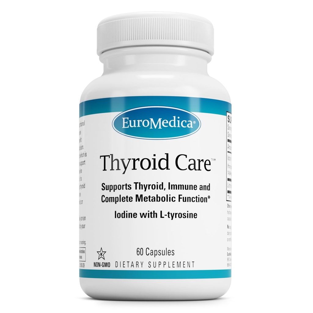 EuroMedica Thyroid Care - immun helse og energi støtte formel - ernæringsmessig kosttilskudd med jodin for Thyroid helse støtte - velvære Supplement med L-tyrosin - 60 kapsler
