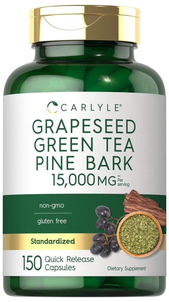 Carlyle Grapefrø, Grønn Te, Pine Bark | 15.000 mg | 150 kapsler ikke-GMO og Glutenfri Supplement