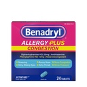 Benadryl Allergy Plus Congestion Ultratabs, Medisin med Diphenhydramine HCl Antihistamin & Phenylephrine HCl Nasal Decongestant, Allergi & Sinus Congestion Relief Tabletter, 24 ct