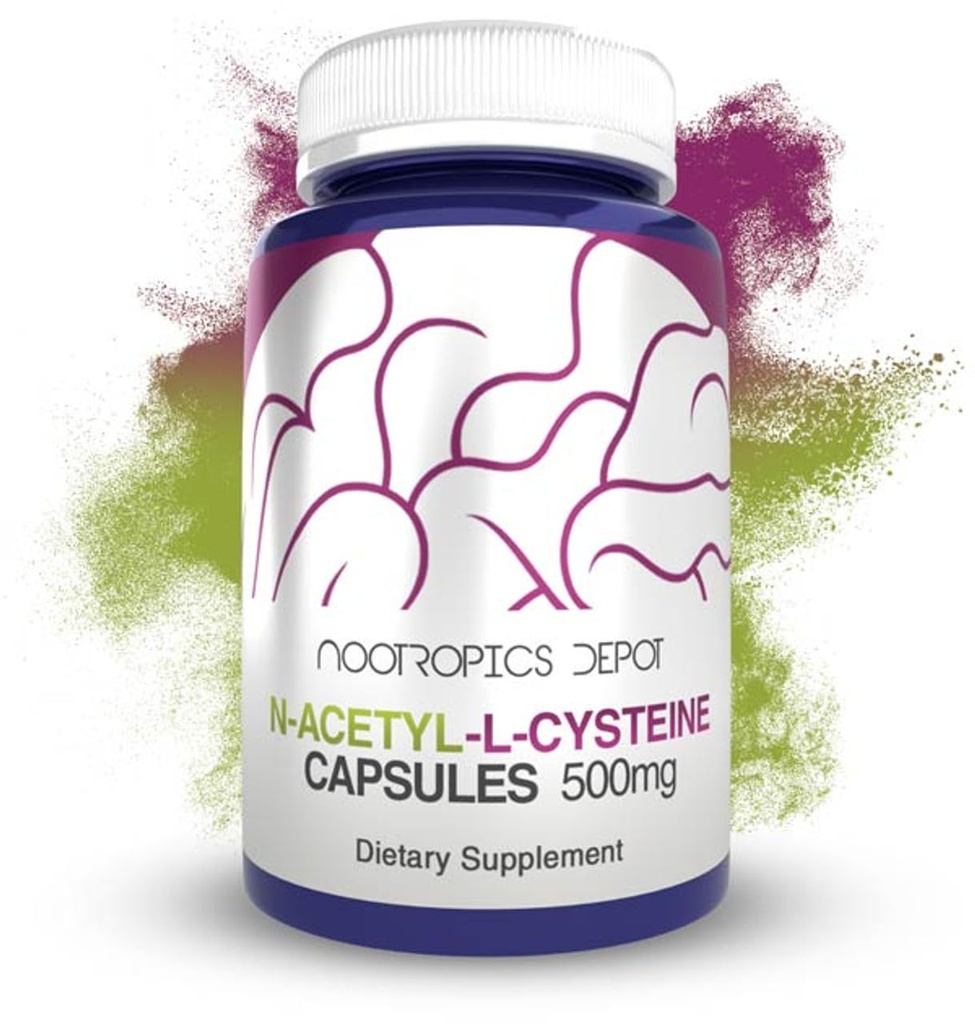 Nootropics Depot N-Acetyl L-cysteine Kapsler | 500 mg NAC | 180 greve | støtter sunn leverfunksjon | Cellular Health | Glutathion nivåer | Sunn oksidasjon nivåer