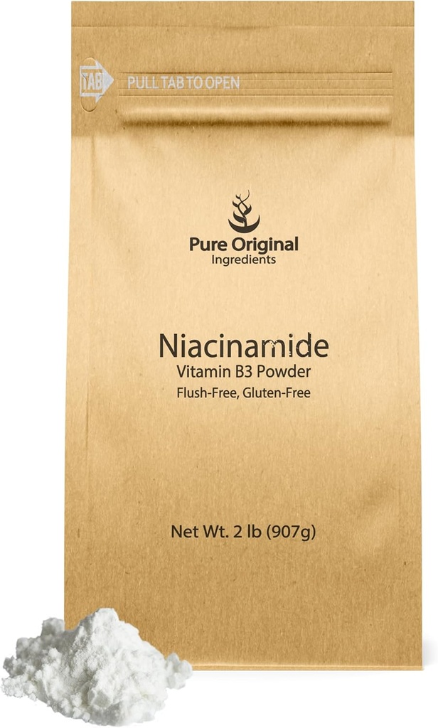PURE ORIGINALE INGREDIENTS Niacinamid (2 lb) Flushfri vitamin B3 pulver, kosttilskudd