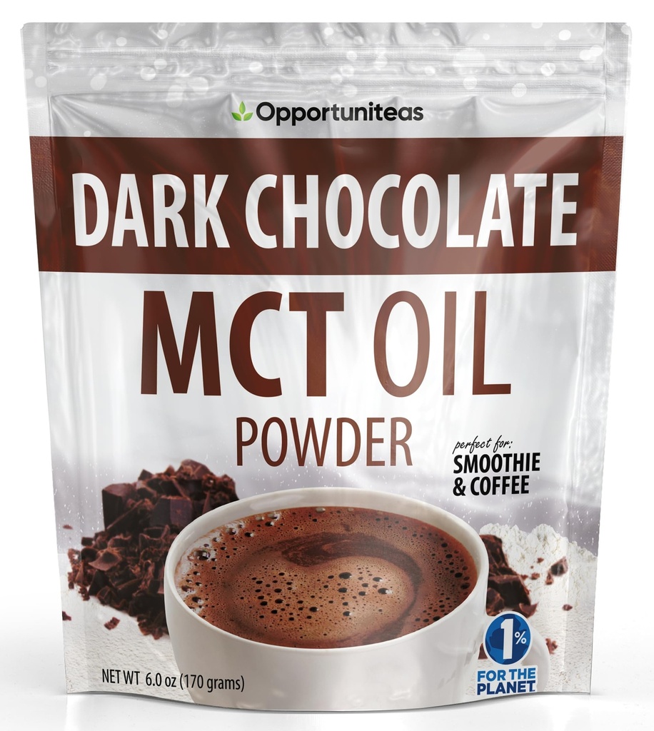 Muligheter MCT olje pulver, keto creamer for kaffe, drikker og glutenfri, lav karbohydrat keto vennlige, øke energi og tannfokus, Supplement for Ketogen kosthold, Glutenfri og ikke-GMO, mørk sjokolade 6 oz