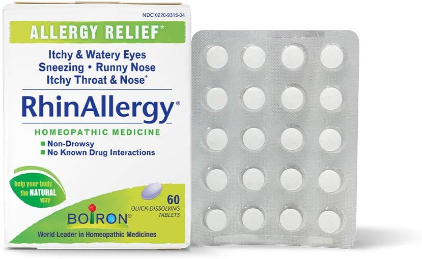 Boiron RhinAllergy Tabletter for lindring fra Allergi Symptomer på sensing, Runny Nese og kløende øyne eller Throat - 60 Count