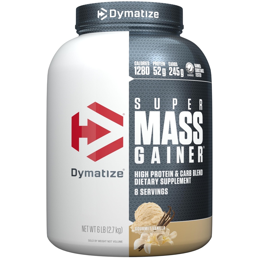 Dymatize Super Mass Gainer Protein pulver, Gourmet Vanilla, 52g Protein, 1g Kreatin, 1280 kalorier, 10,7g BCAA, 245g karbohydrater, inneholder Whey Protein pulver, isolat og Casein (8 serveringer)