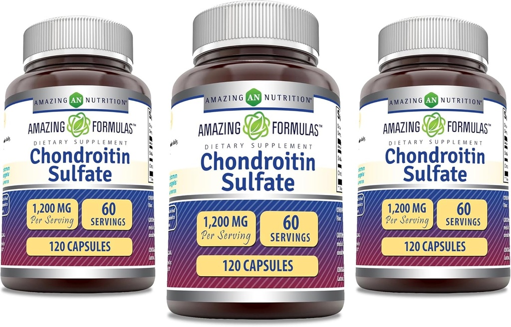Amazing Formler Chondroitin Sulfate 1200 mg per servering kosttilskudd | Kapsler ikke-GMO | Glutenfri | laget i USA (120 greve, 3 pakke)