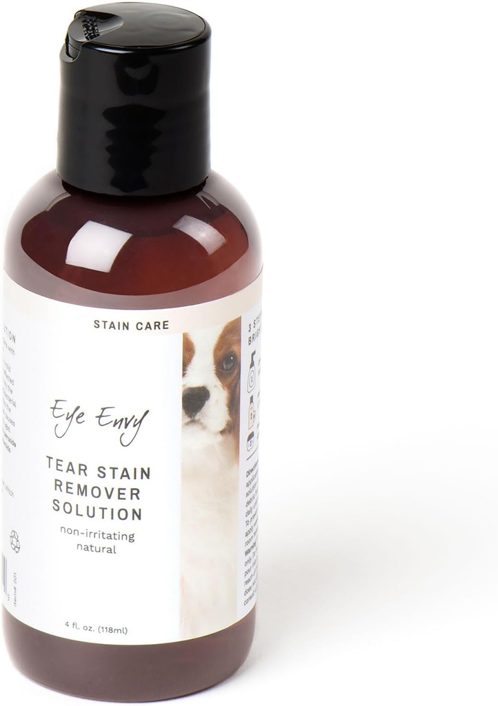 Øye Envy Tear Stain Remover løsning for hunder. 100% naturlig, trygt. Behandler årsaken til stanger. Anbefalt av AKC Breeders, Vets, Handlers, Groomers. Inneholder Colloidal Silver. 4 oz. Laget i USA
