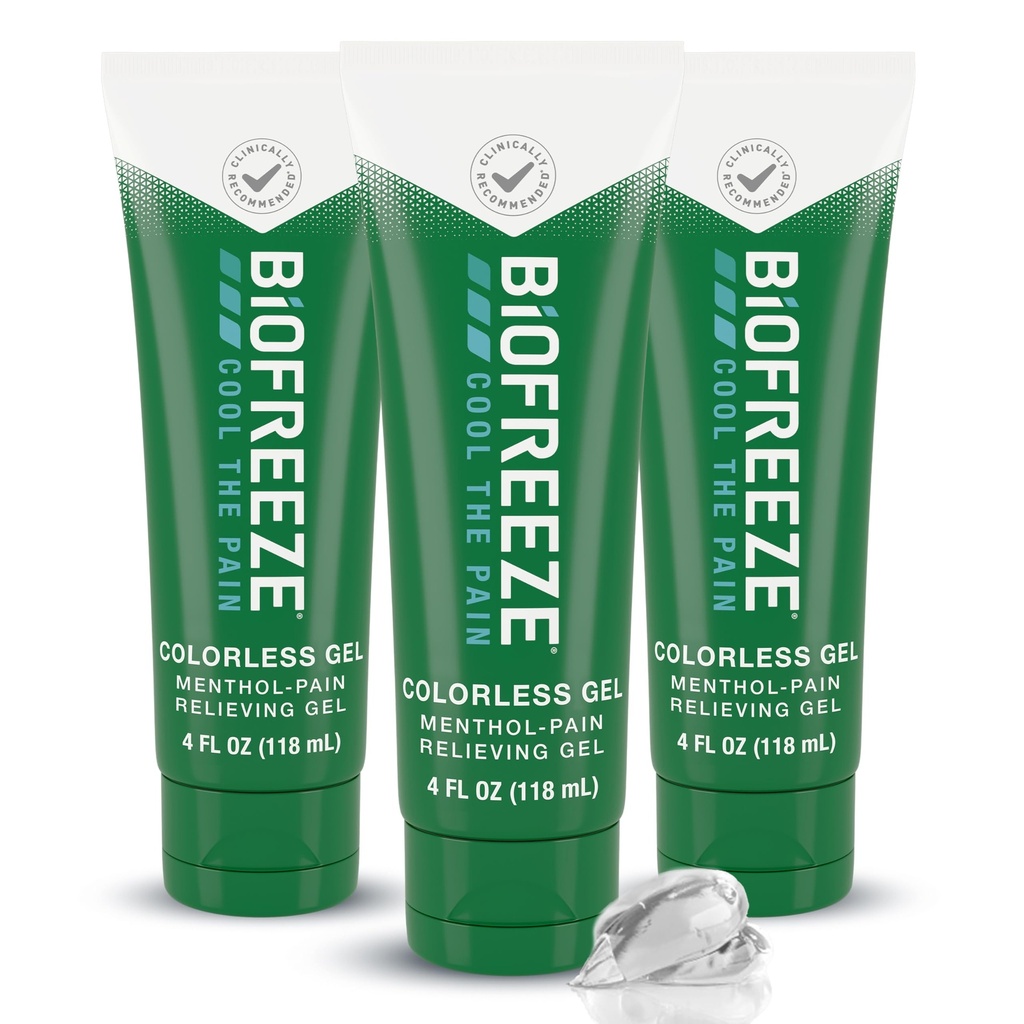 Biofreeze Smerte Relief Gel for Knee, Hals, Hip, Felles, skulder, & enkel ryggsmerter, Arthritis Smerte Relief, Sore Muskel Relief, Fargeløs Menthol Gel 4 Fl Oz (Pack of 3)