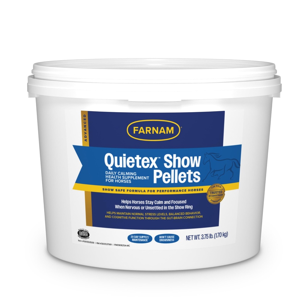 Farnam Quietex Show Pellets, hjelper holde hester rolige og avslappet som blir nervøse i showet Ring 3.75 lbs.