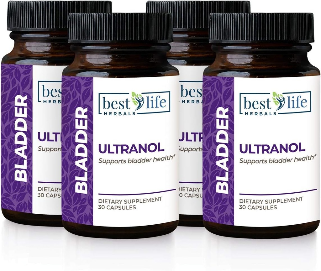 Ultranol Total Blader Support - Naturlig Cranberry Supplement for urinhelse, Overaktiv Blader Control, Inkontinens - Reduserer leaks og urency - 4 flasker - 120 kapsler