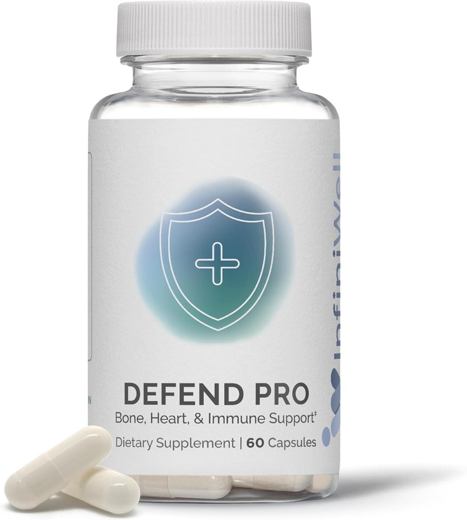 InfiniWell Forsvar Pro Bone & Immune Support Supplement - vitamin A, D3 & K2 Supplement - Biotilgjengelig, aktive næringsstoffer - 250mcg VIT D - Bistand Bone styrke, hjerte helse og mer (60 kapsler)