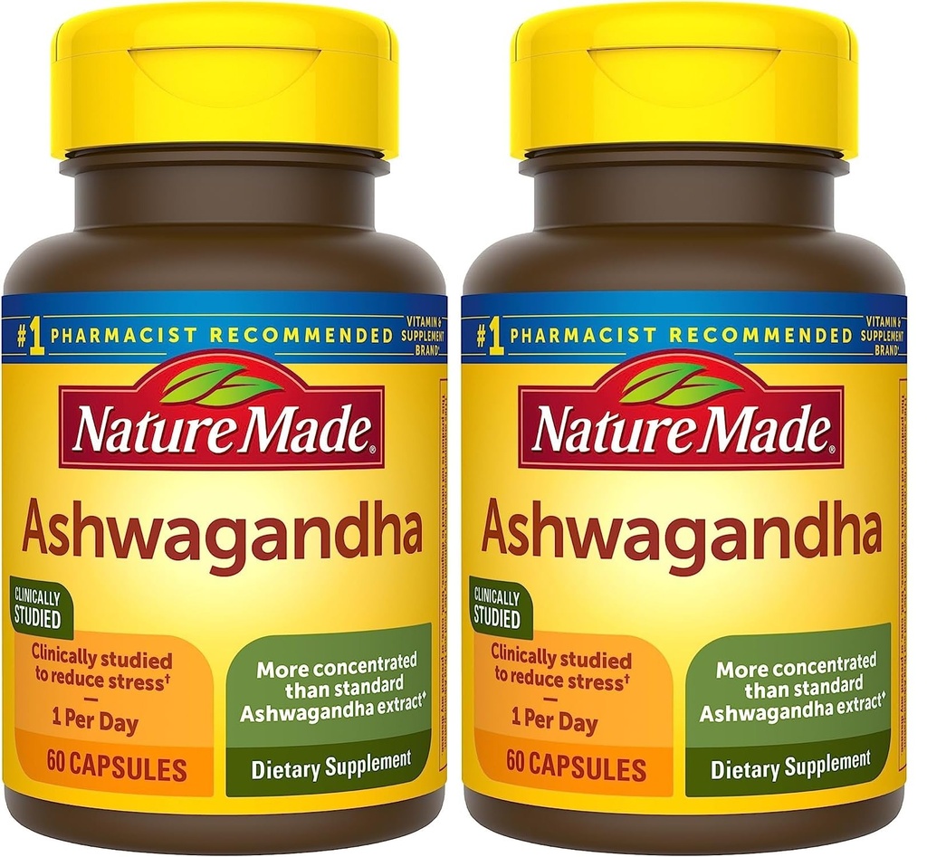 Natur laget Ashwagandha kapsler 125 mg for stress støtte, 60 kapsler, 60 dagers forsyning (pakke med 2)