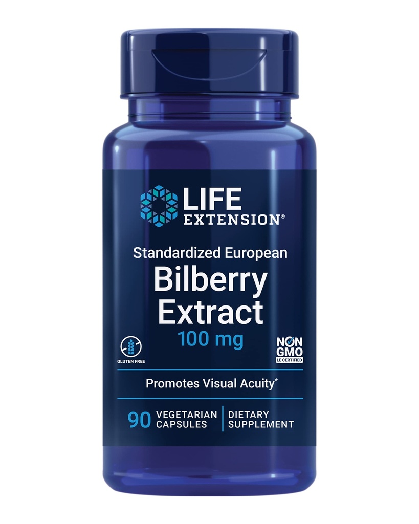 Livsforlengelse Standardisert europeisk bilbærekstrakt, 100 mg, MirtoSelect® Vaccinium myrtillus, øyehelse, sirkulasjon, smøring, glutenfri, ikke-GMO, vegetarisk, 90 kapsler